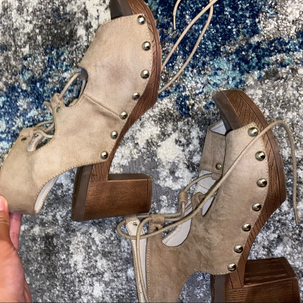 Cape Robbin studded lace up block heel